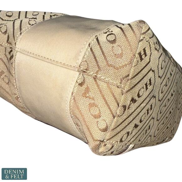 Coach Signature Canvas Tote Bag Khaki/Cream w/ Red Interior Medium Shoulder Bag - Picture 8 of 15
